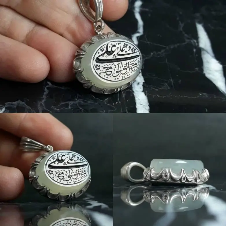 مدال توگردنی مردانه عقیق نباتی یمنی اصل خطی