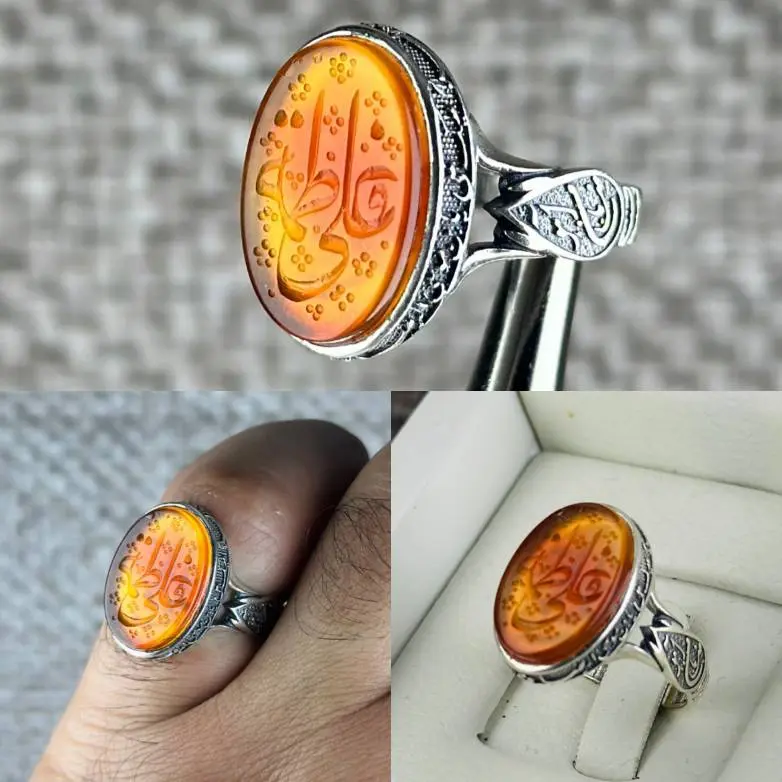 انگشتر مردانه عقیق دو رنگ خطی