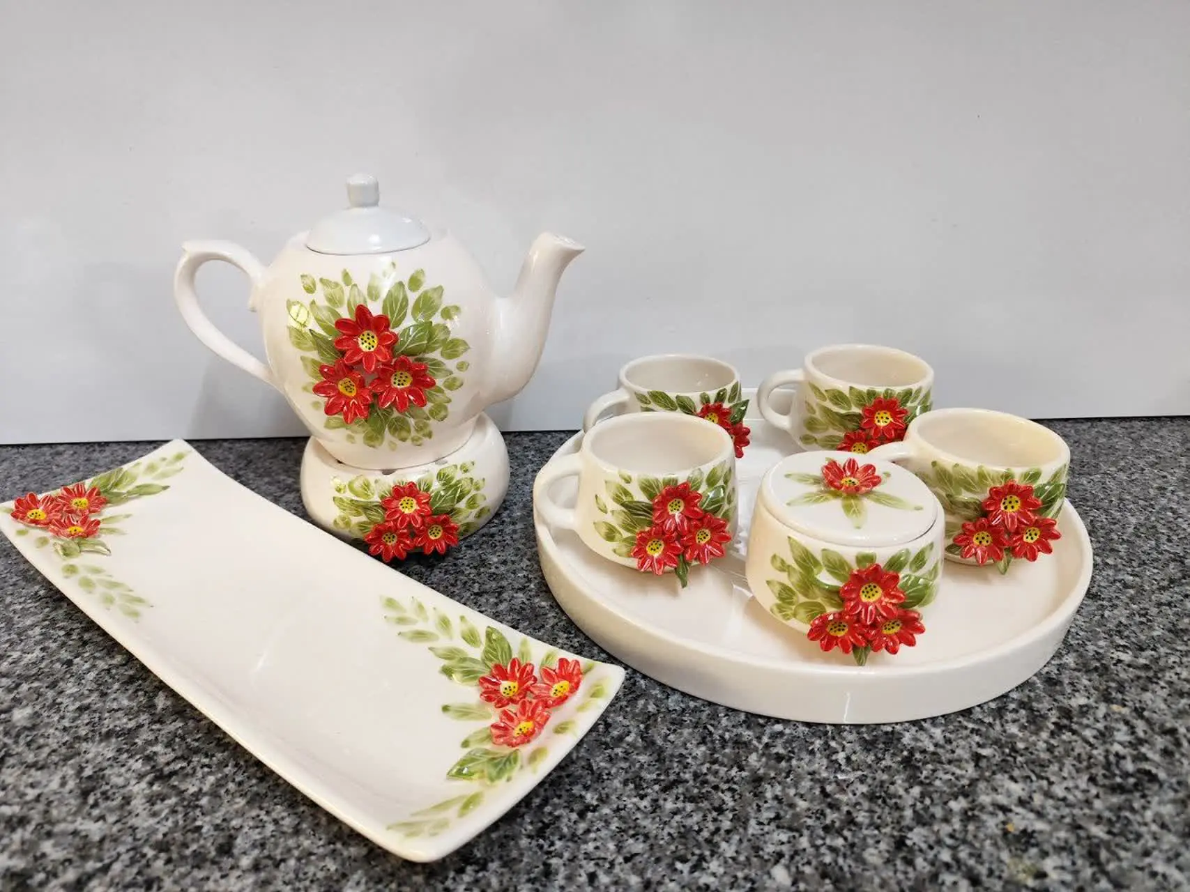 ست چایخوری سرامیک گل برجسته 💝