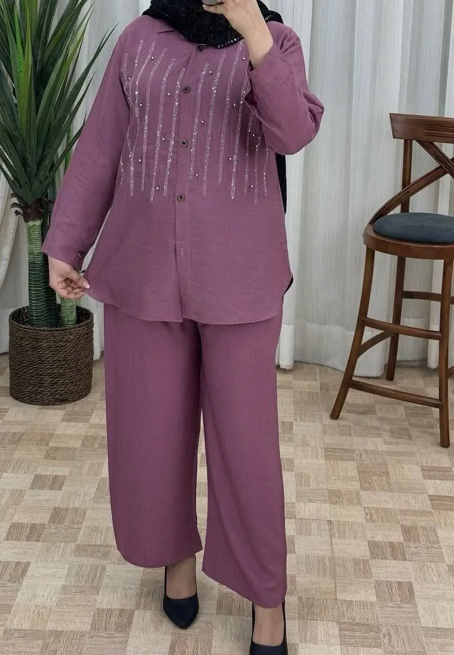 ✨نام: شومیز شلوار نگین خطی
