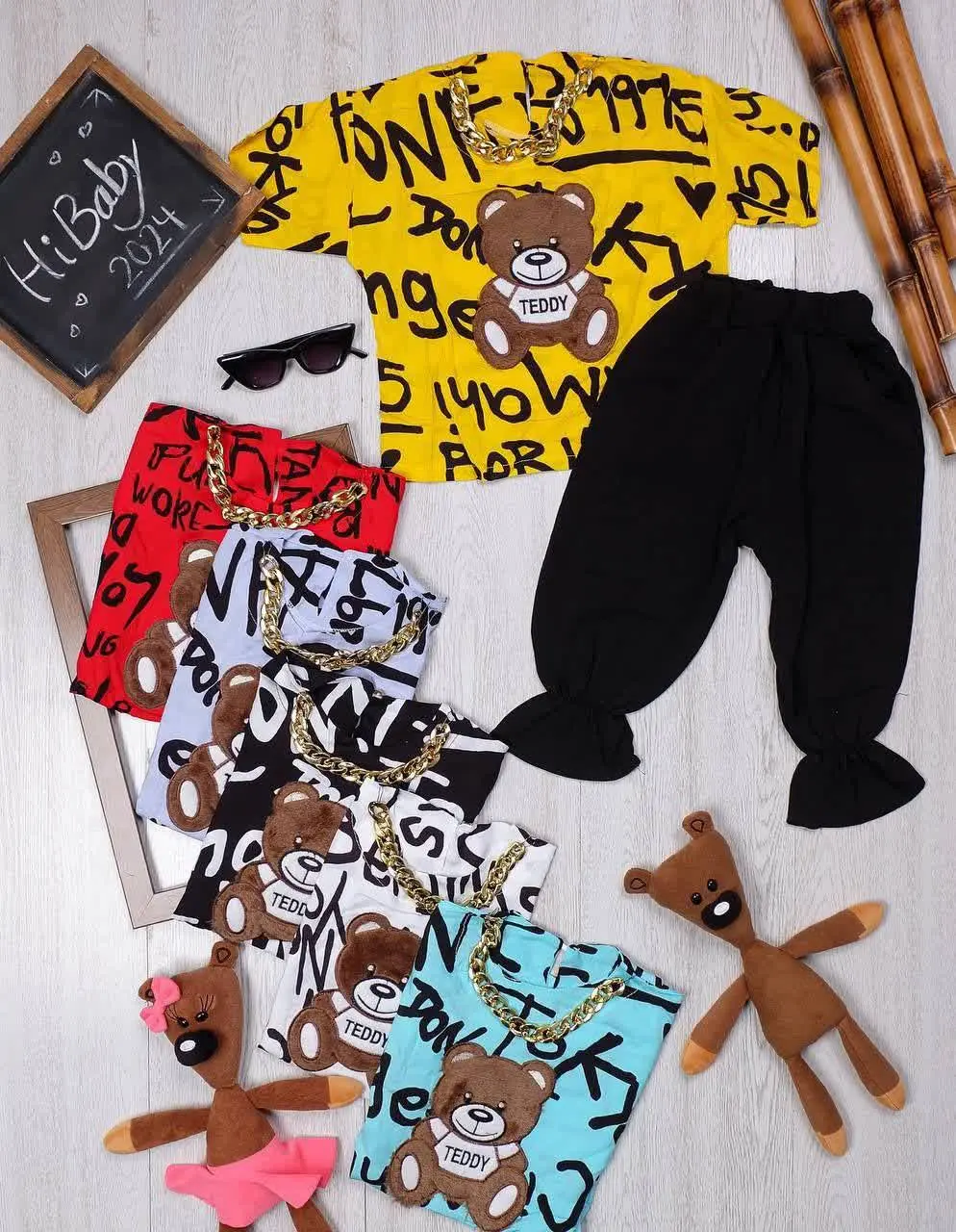 👫شومیز و شلوارک چاپ حروف خرسی👫
