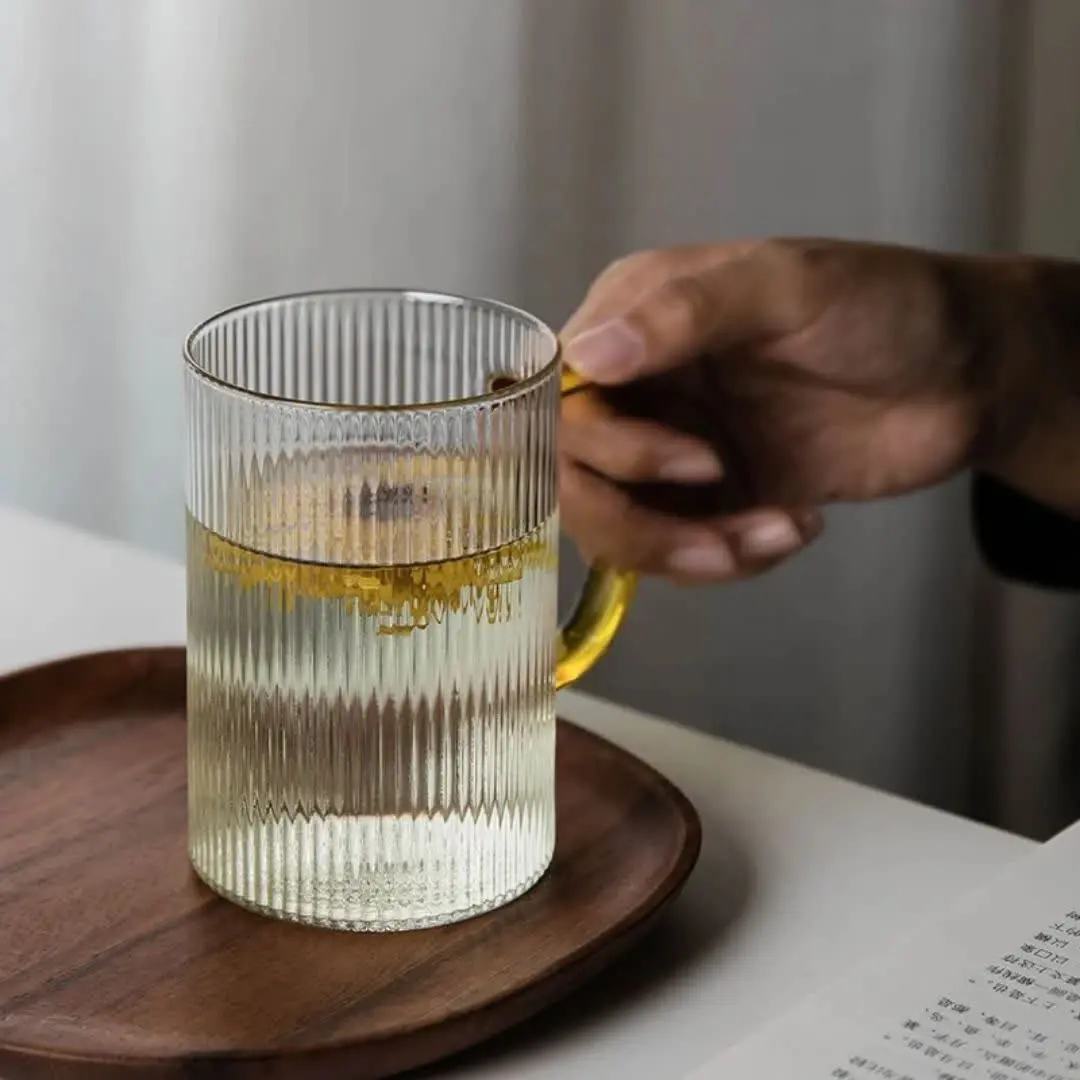 💥ماگ پیرکس دسته طلایی شیاردار💥