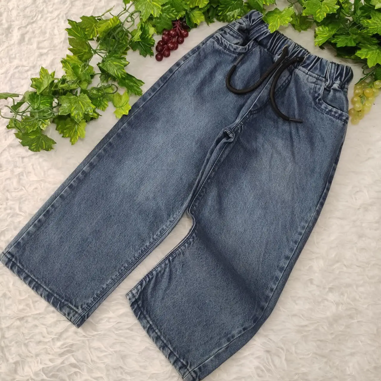 شلوار جین بگ دخترانه پسرانه سورمه‌ای کثیف شور
