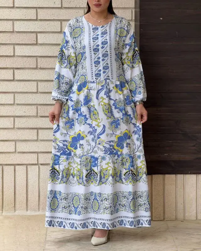 👗پیراهن نخی حاشیه دار نارین 
