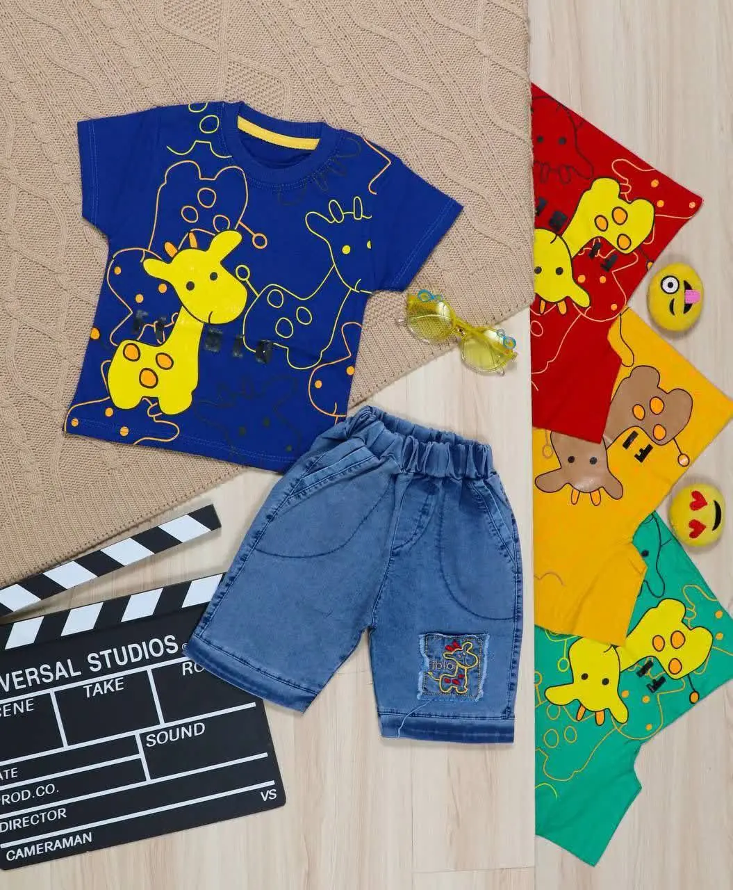 👫تیشرت و شلوارک نیل چاپ زرافه👫
