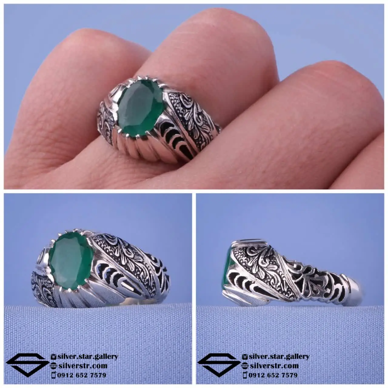 💎 انگشتر مردانه جواهری زمرد...