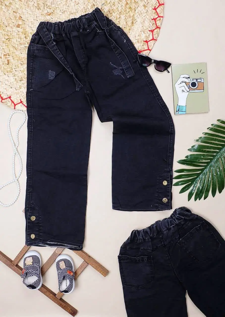 شلوار لی زغالی دمپا دکمه دار 🌿👖
