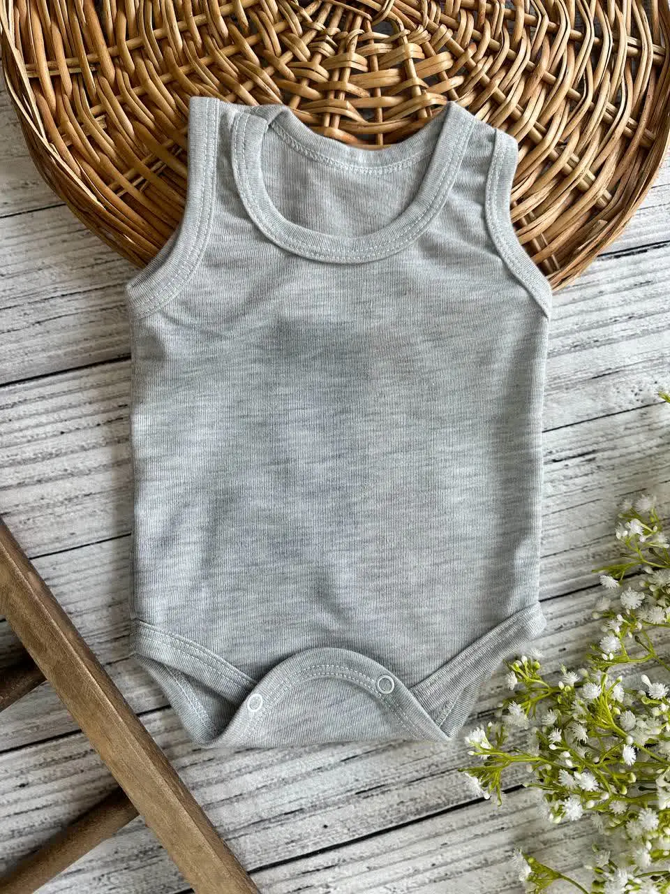 بادی زیردکمه ملانژ طوسی نوزادی و کودک کد ۱۱۸۰۷۶ 
