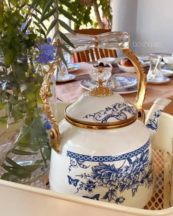 کتری لعابی دسته کریستالی 
