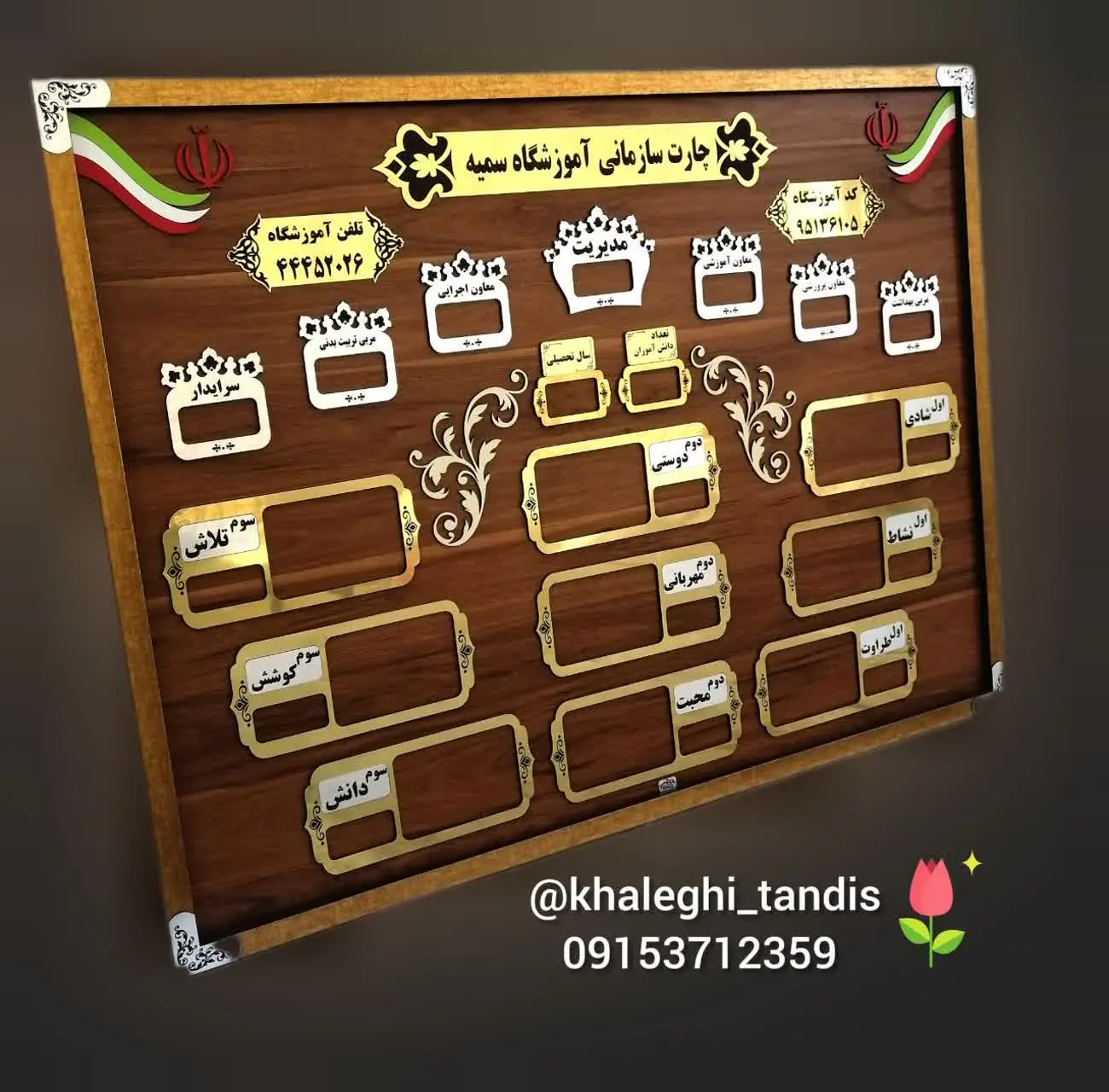 چارت سازمانی و برنامه هفتگی در یک تابلو برای دوره ابتدایی. 
