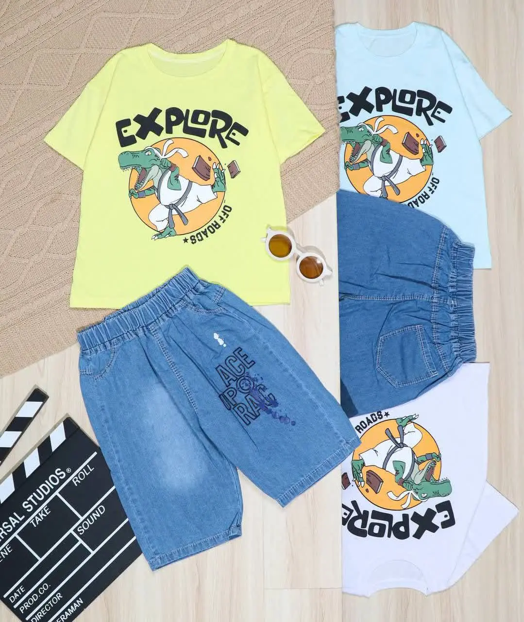 👫تیشرت و شلوارک جین دایناسور مبارز👫
