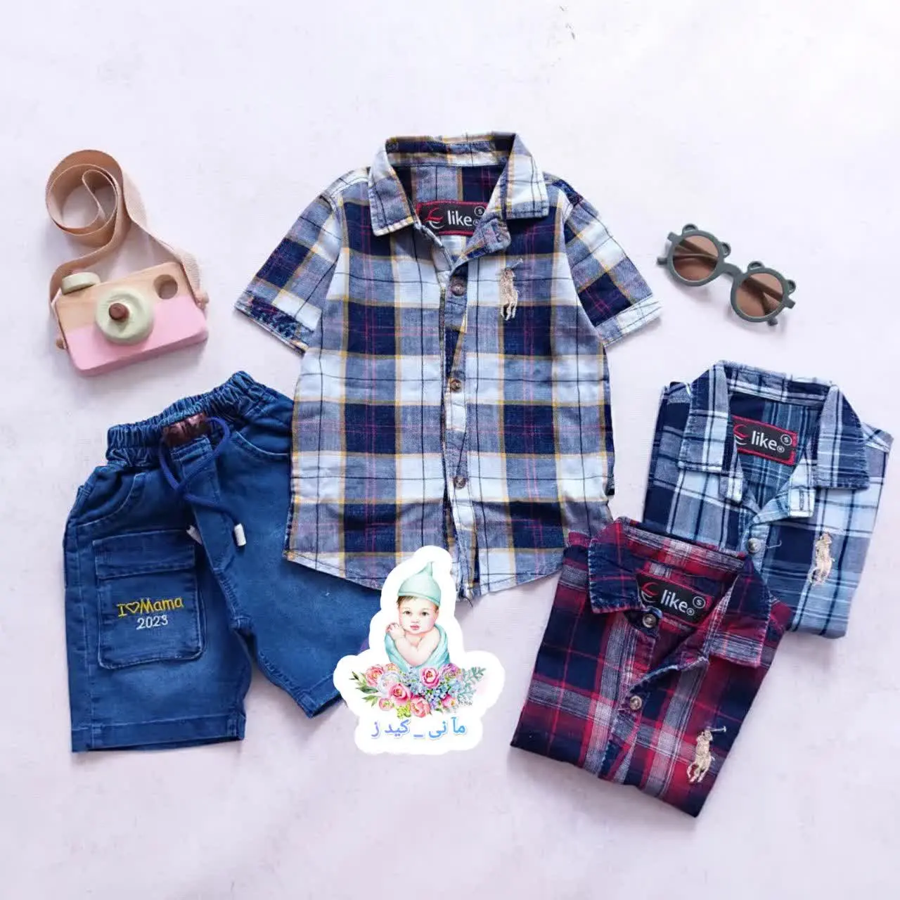 پیراهن چهارخونه و شلوارک لی
