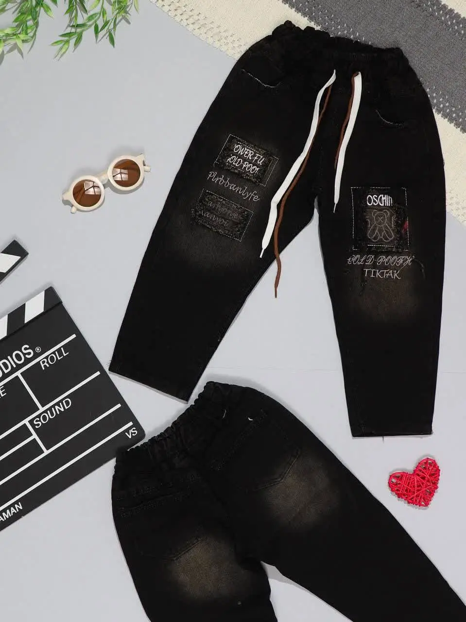 👫شلوار جین زغالی کثیف شور گ...