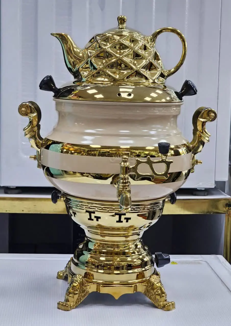 ❇️سماور گازی رنگ طلای و سفید بهریز 💥
