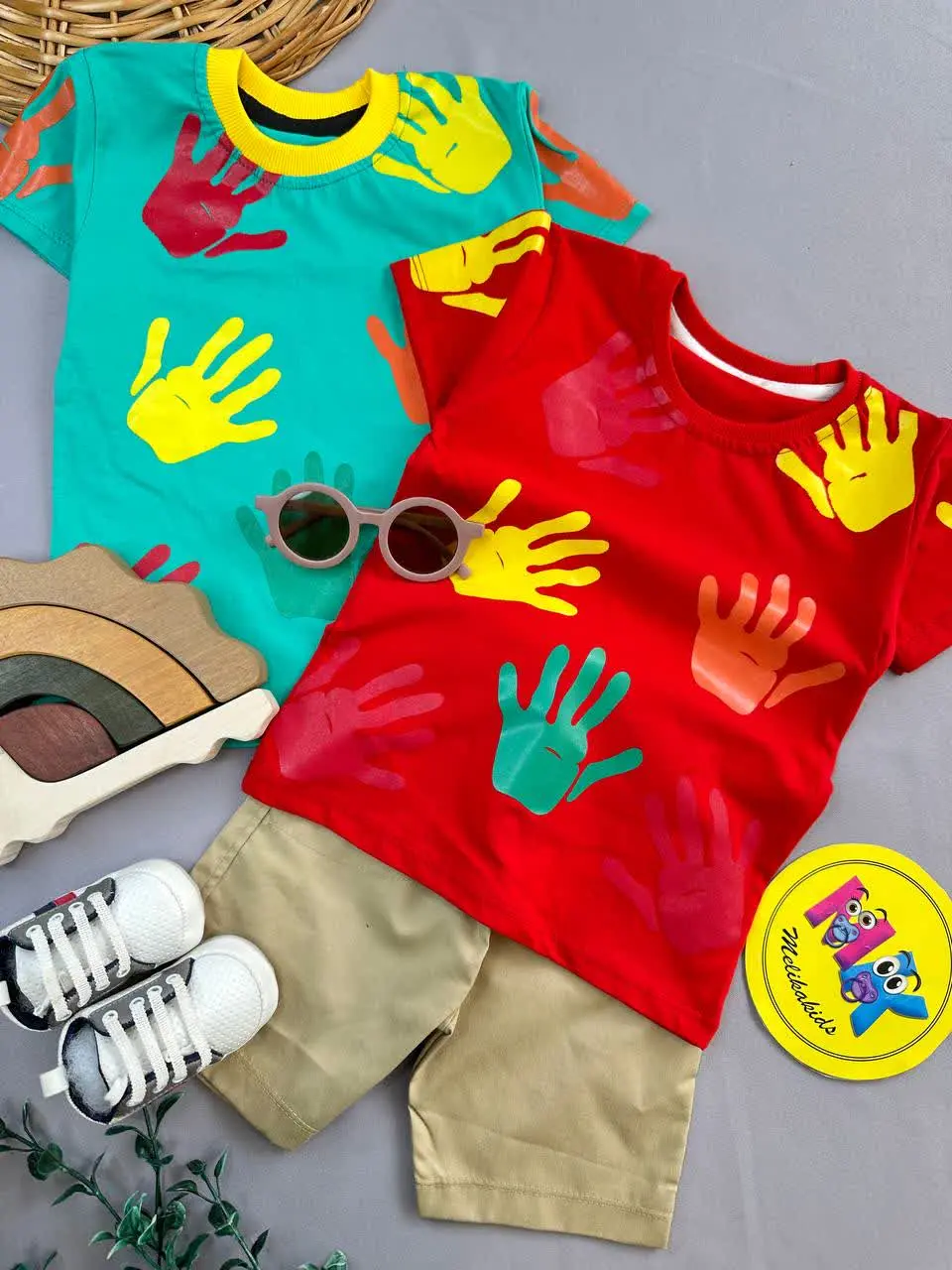 تیشرت شلوارک طرح دست نوزادی و کودک کد ۱۱۱۱۸ 
