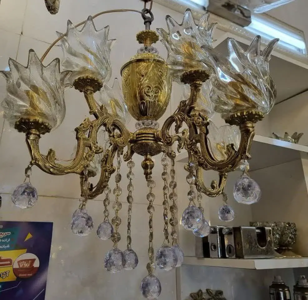 لوستر ۸ لامپ تمام برنجی برنز