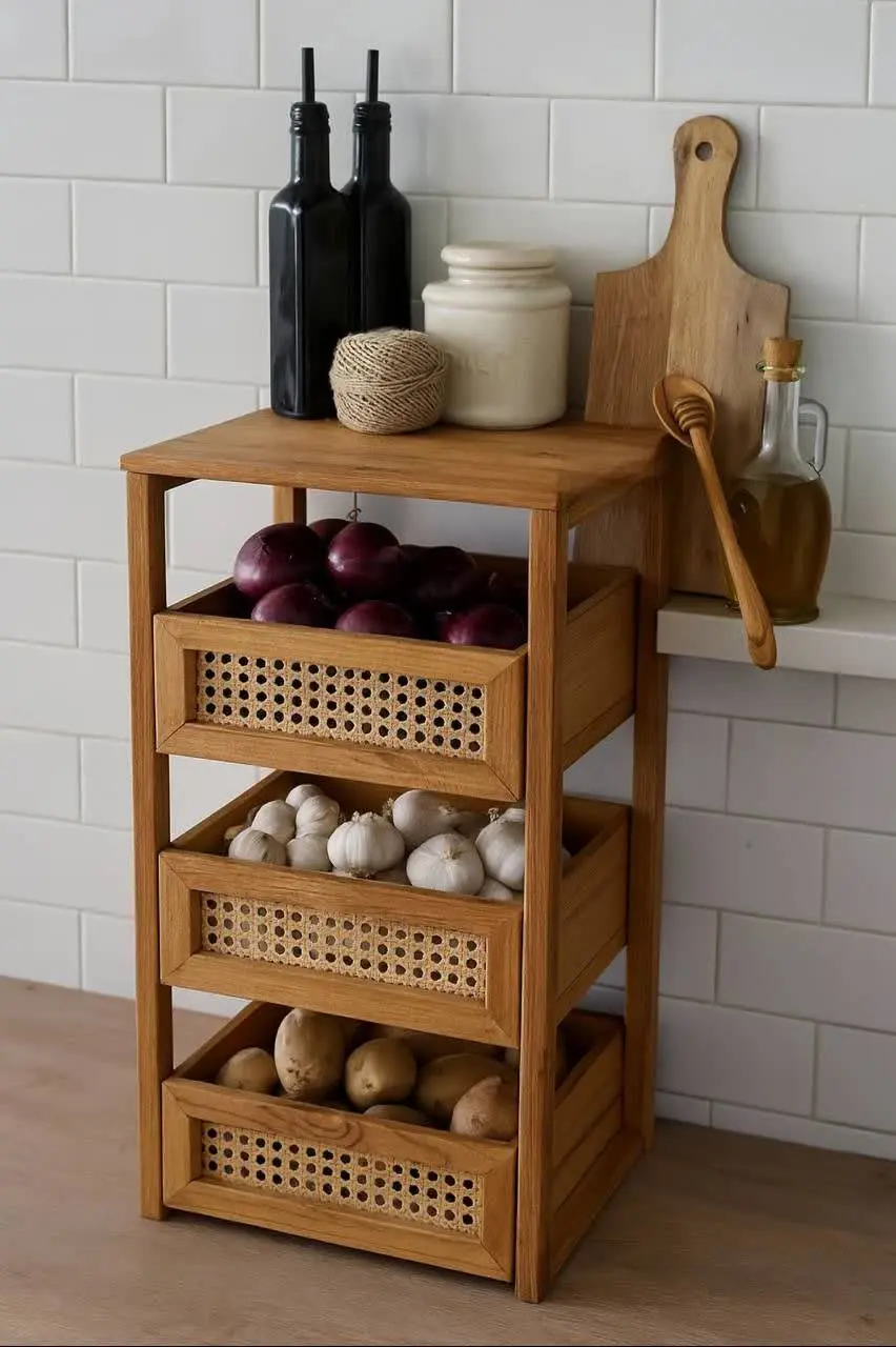 💥جاپیازی ۳ طبقه چوبی حصیری 💥