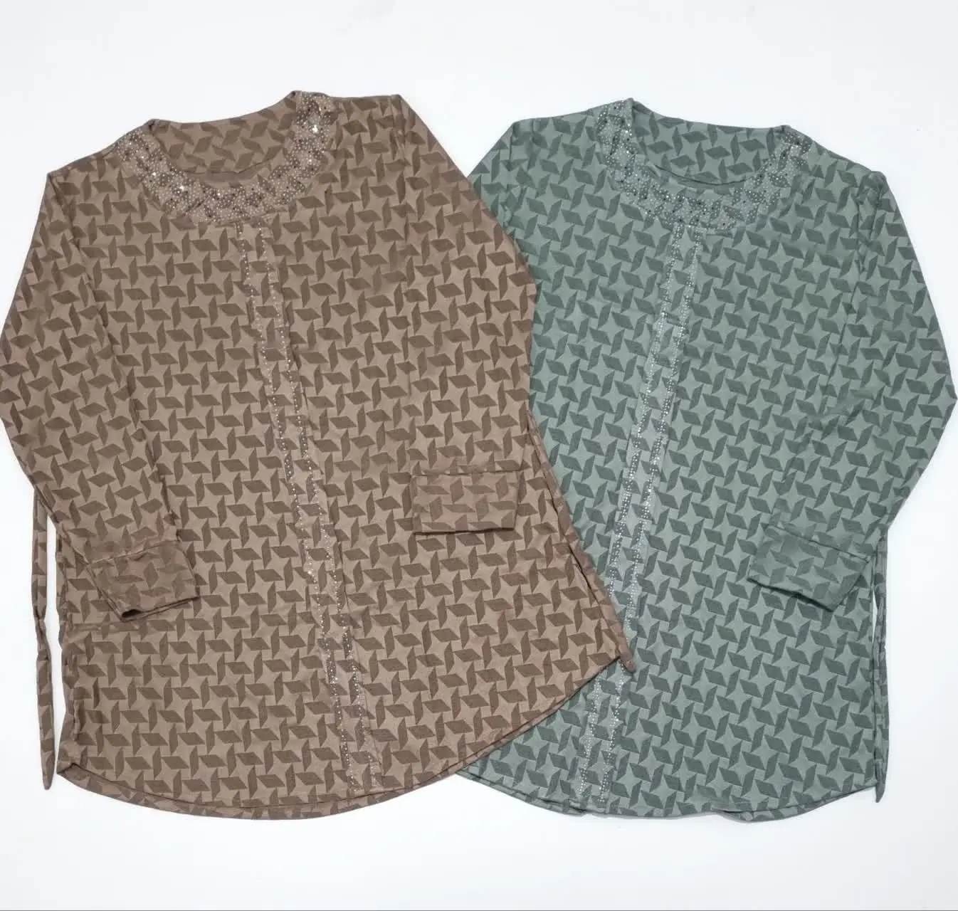 🌸 تونیک ژاکارد بهاره نگین کاری شده
