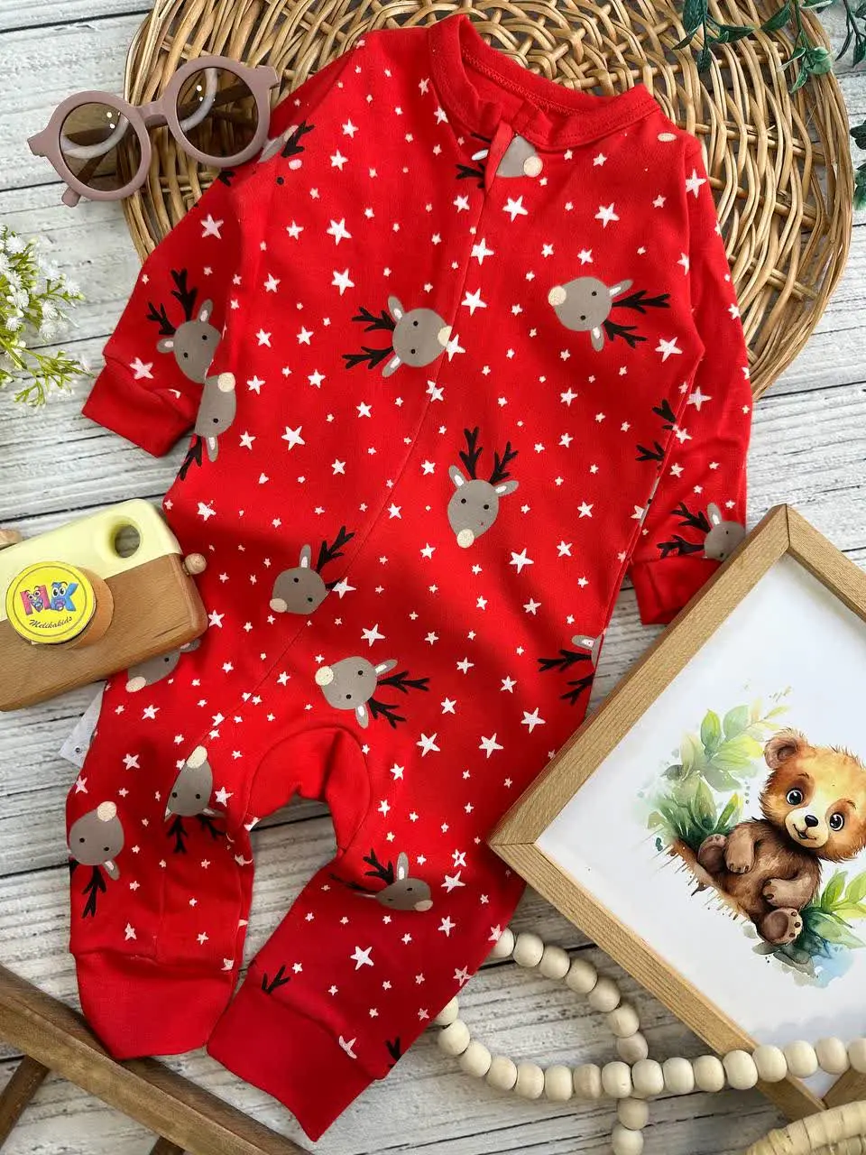 سرهمی طرح گوزن قرمز نوزادی و کودک کد ۱۱۲۱۰۸ 
