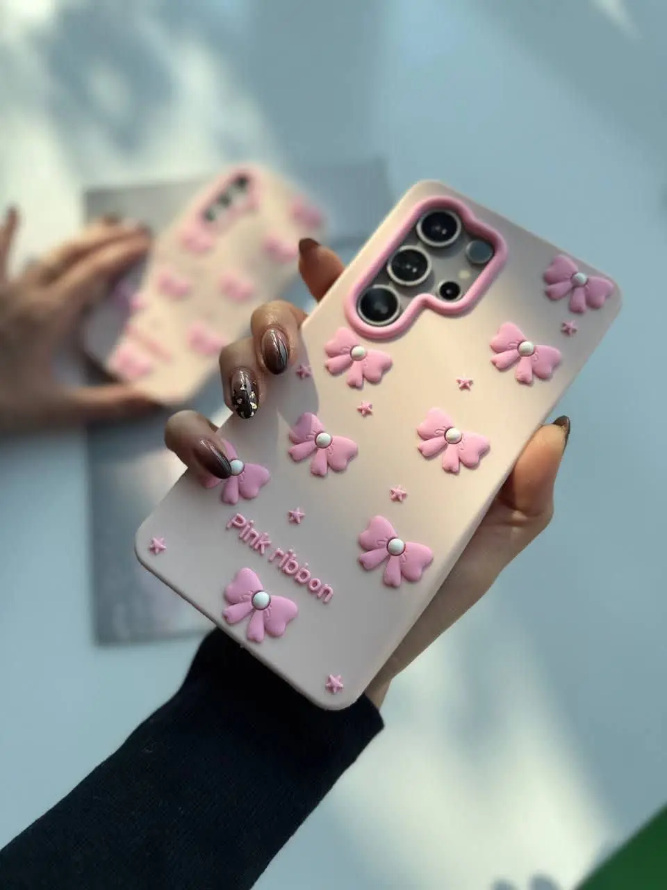 📱مدل قاب: قاب پاپیون سیلیکونی pink ribbon 🎀 فوق العاده زیبا کیفیت عالی مخصوص انواع #سامسونگ #شیائومی و #آیفون 
