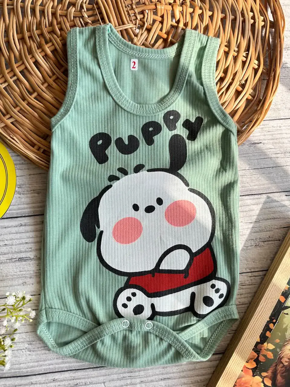 بادی زیردکمه کبریتی طرح پاپی سبز نوزادی و کودک کد ۱۱۸۰۹۵ 
