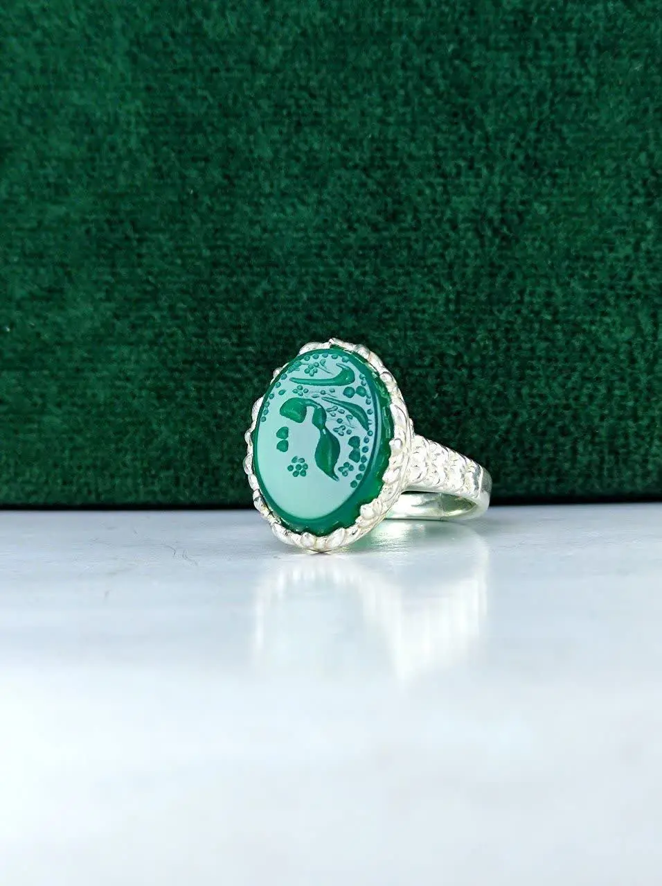 💎انگشتر عقیق سبز اصلیزنانه