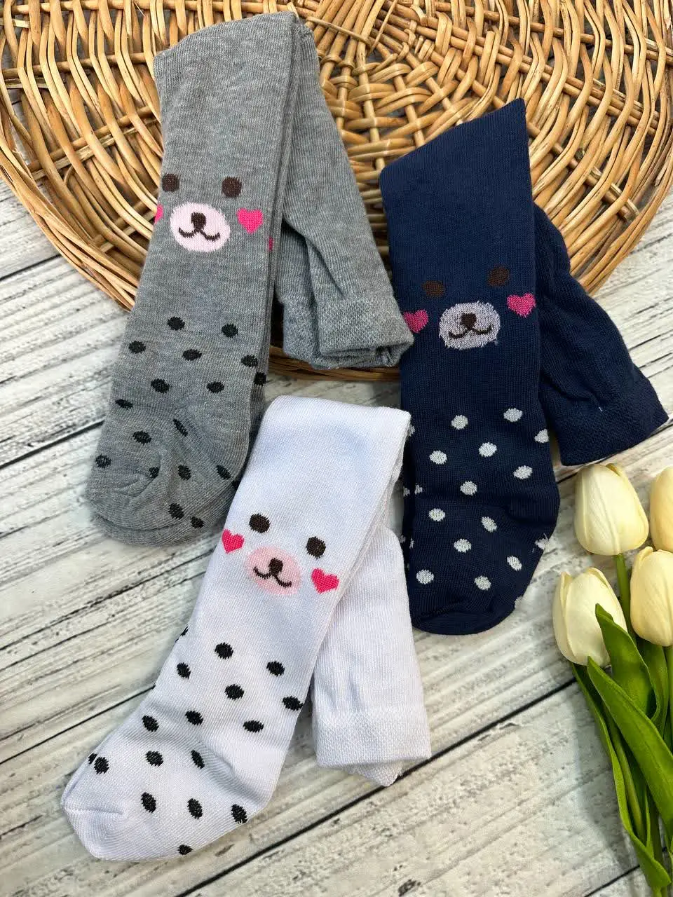 جوراب شلواری عروسکی خرس خال...