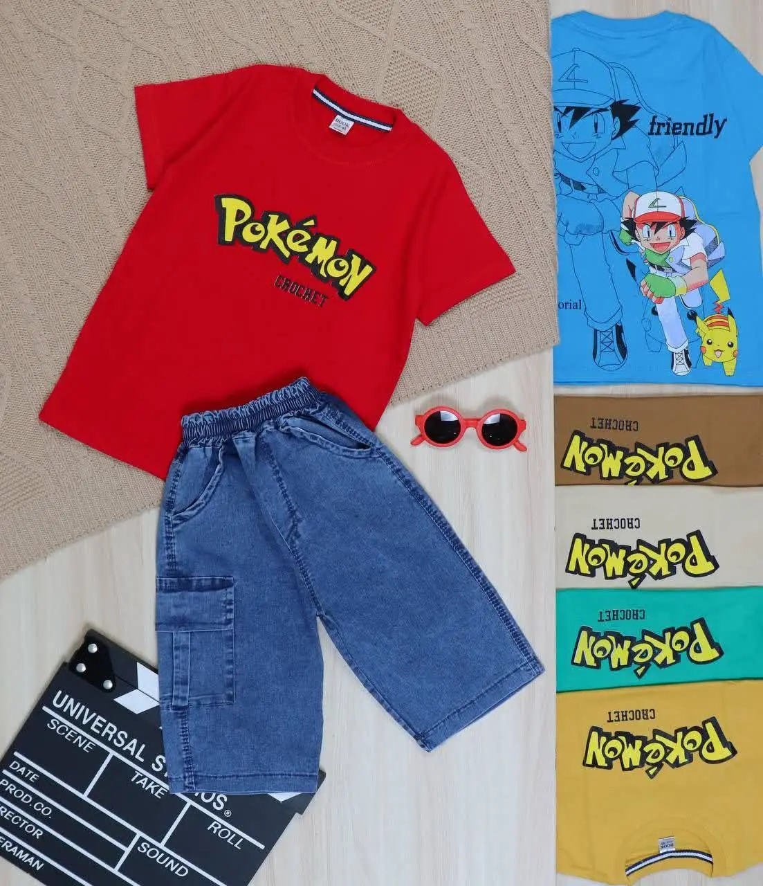 👫تیشرت و شلوارک جین چاپ POKEMON👫
