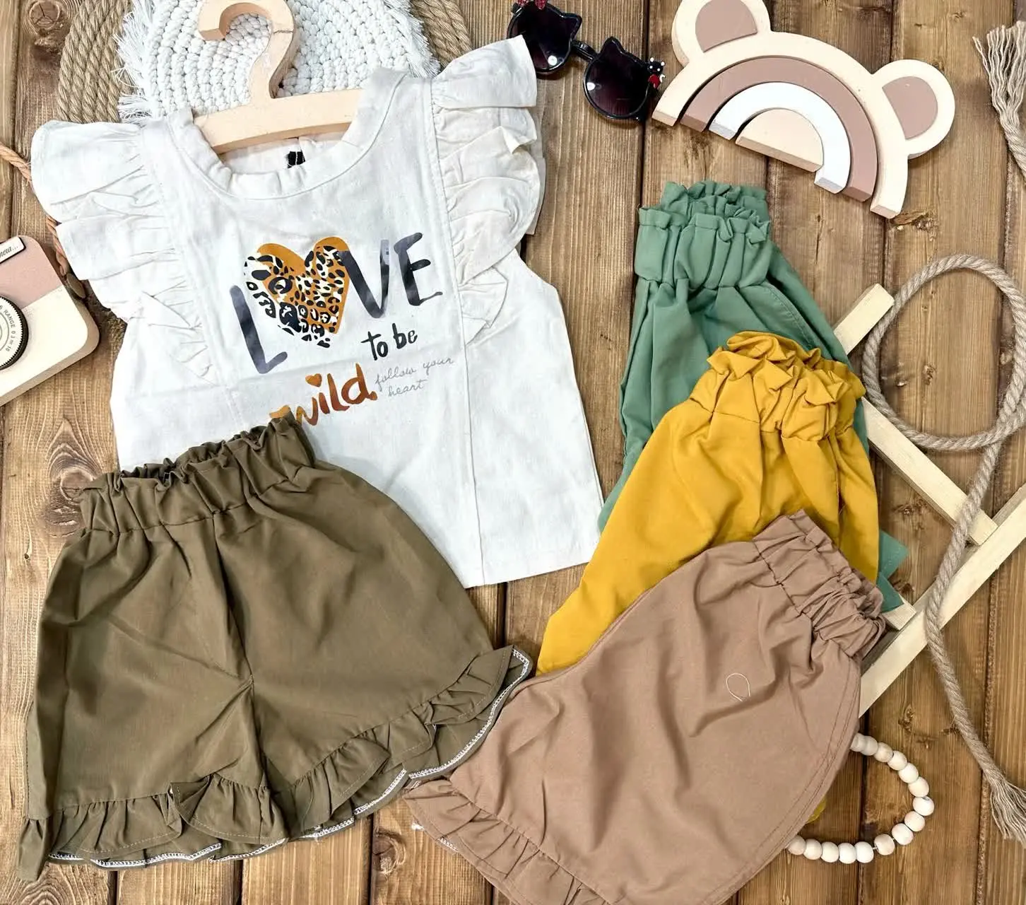 👫شومیز شلوارک لنین Love پلنگی✅
