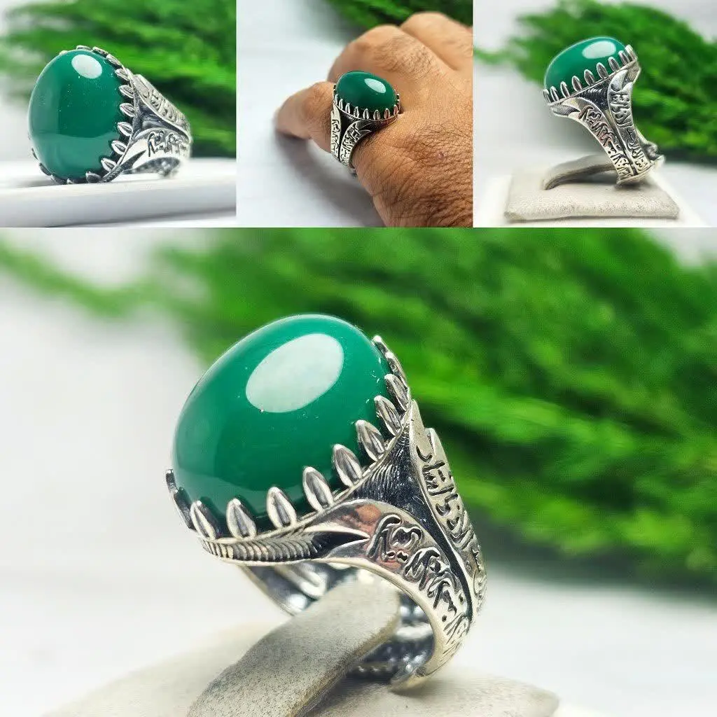 💎انگشتر عقیق سبز اصلی مردانه