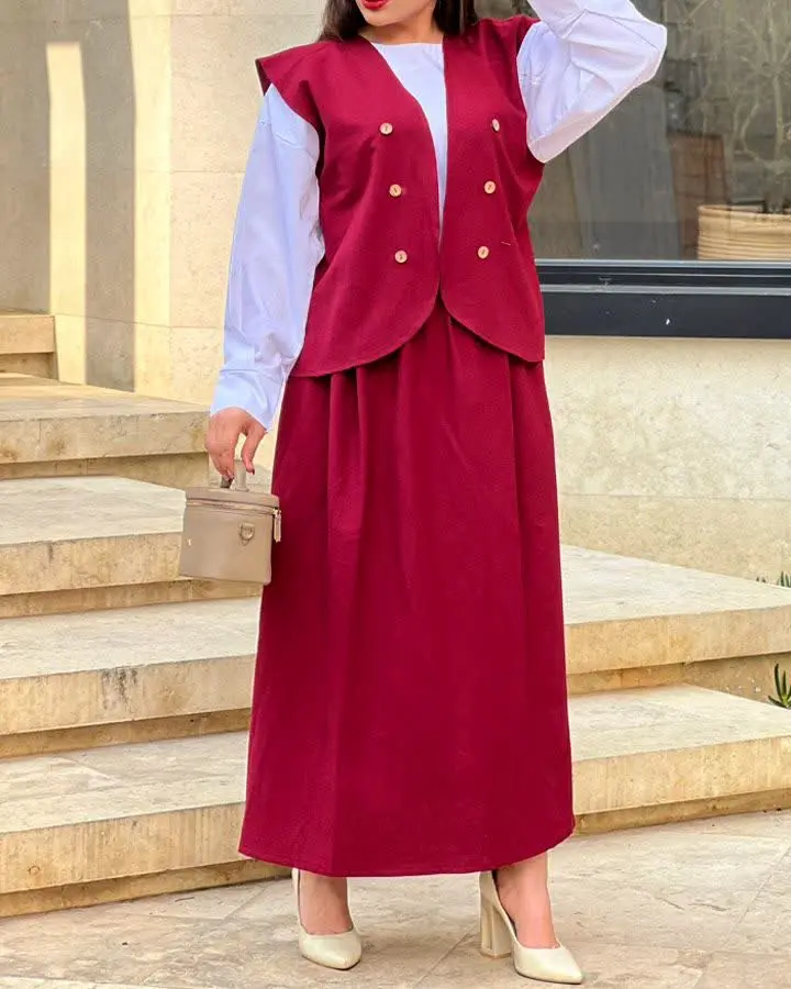 🧵🪡ست سه تیکه جلیقه دامن 
