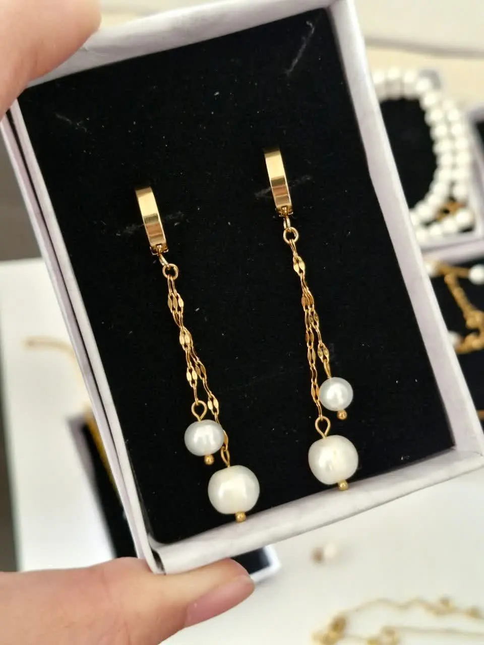 گوشواره دو آویزه مروارید