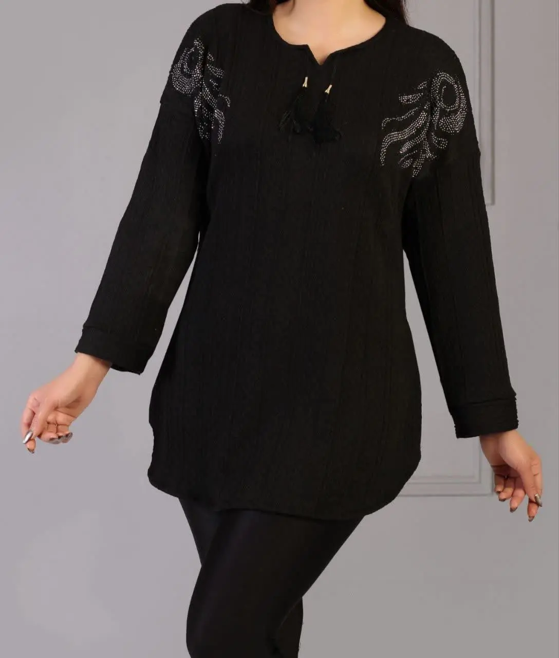 تونیک سرشانه نگینی یقه منگوله