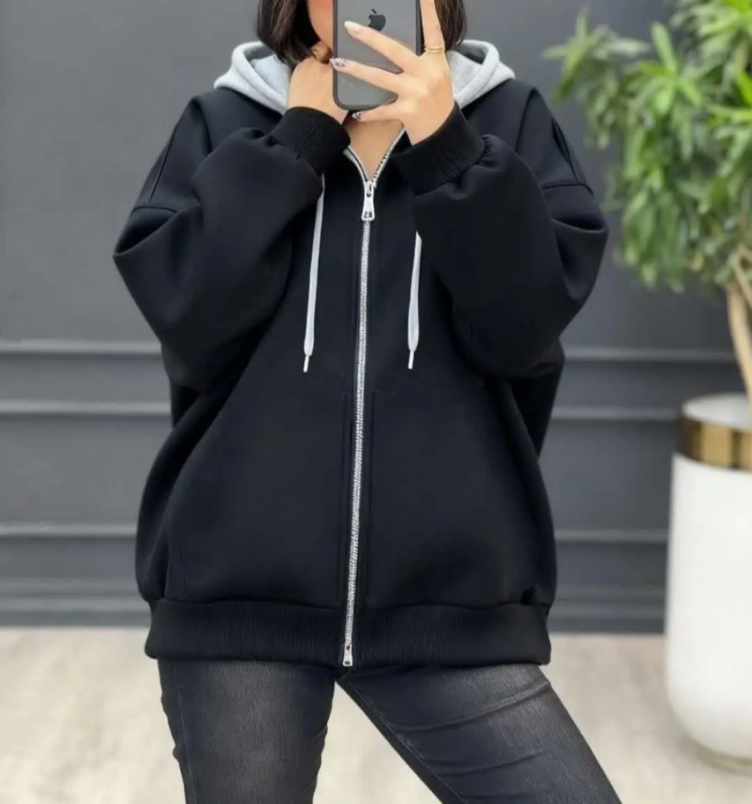 سویشرت کلاه طوسی