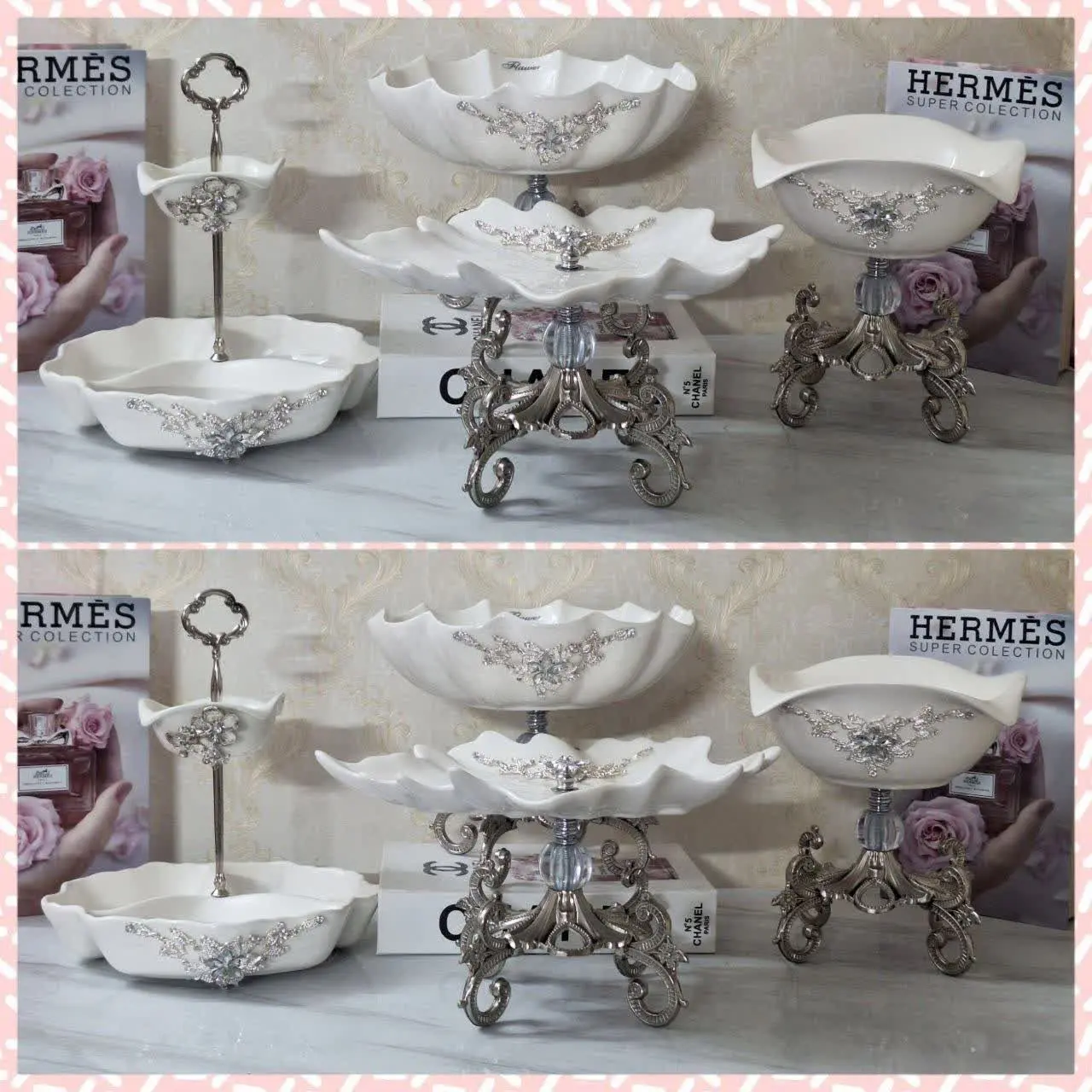 🌹سرویس چهارتیکه گل پهن برنزی طرح سیلور 
