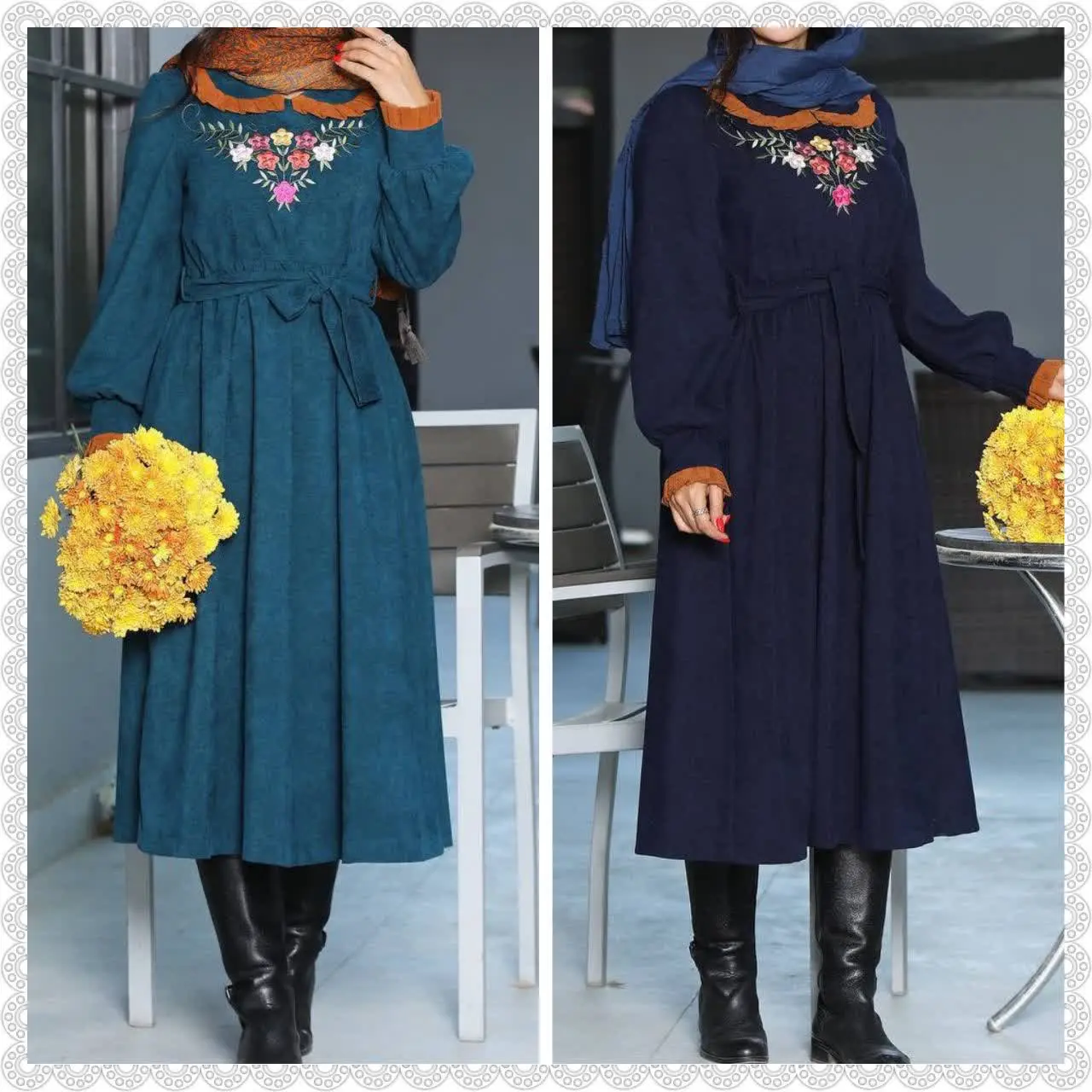 پیراهن محجبه مخمل گلدوزی
