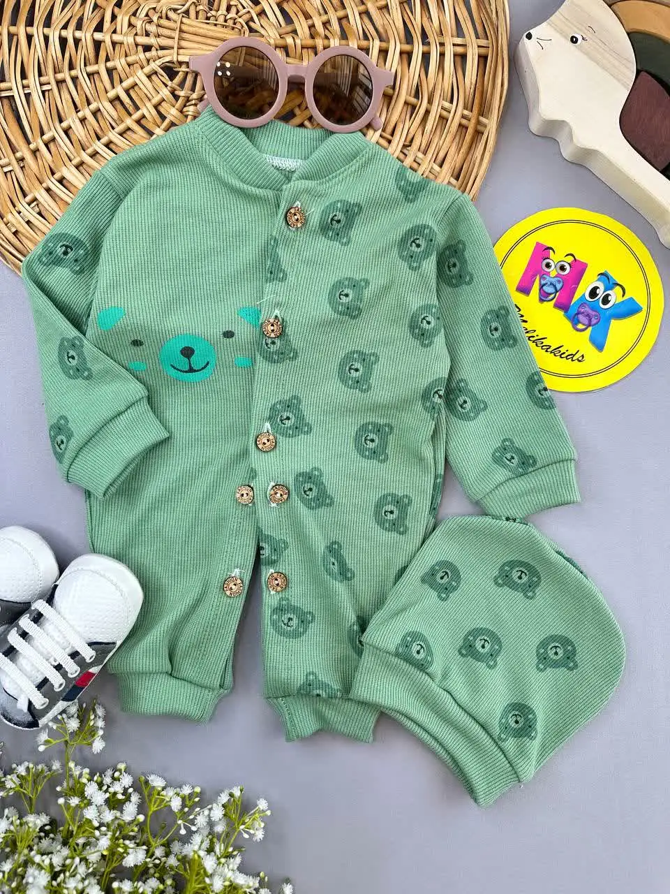 سرهمی تدی کبریتی سبز نوزادی و کودک کد ۱۱۲۱۲۰ 
