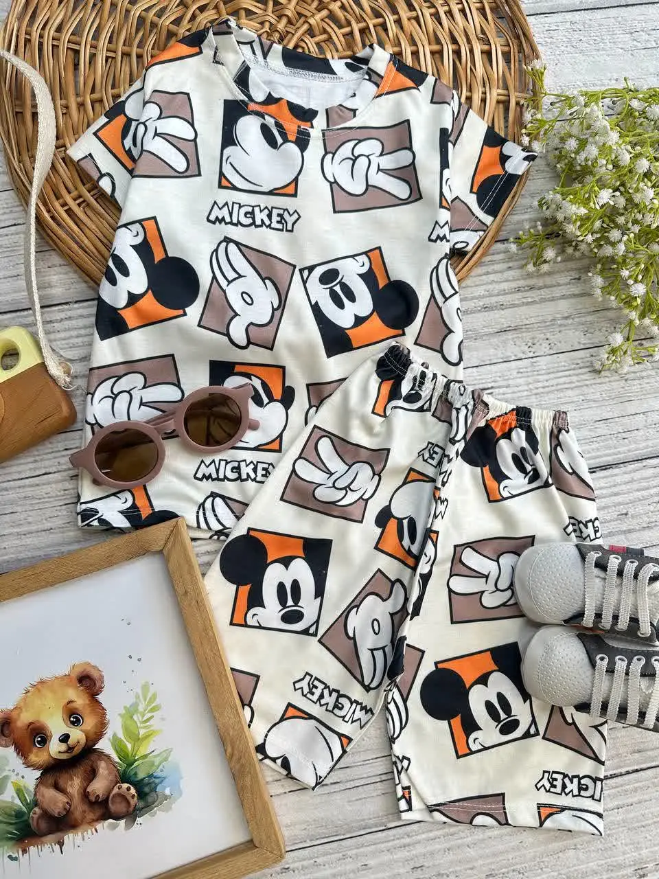 تیشرت شلوارک میکی موس نوزادی و کودک کد ۱۱۰۹۵ 
