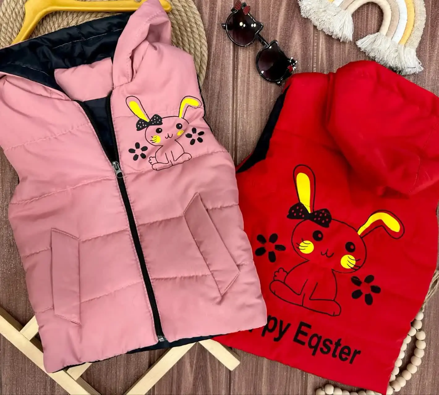 پافر دخترانه مموری کلاه دار و جیبدار خرگوش
