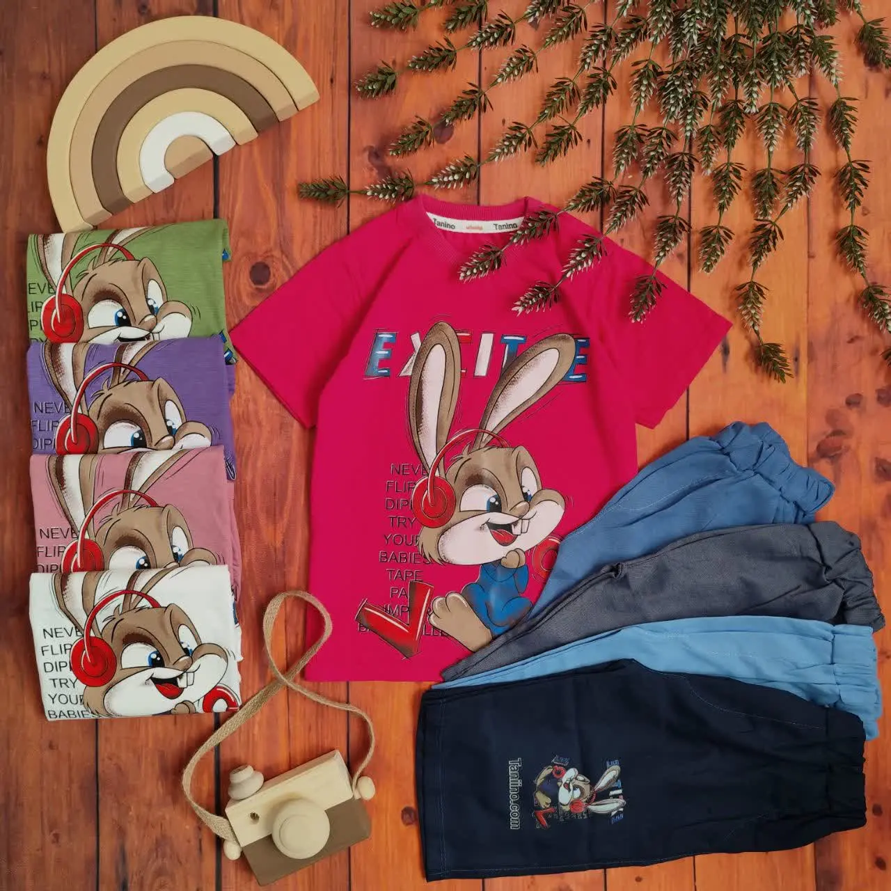 😍ست تیشرت وشلوارک دخترانه خرگوش هدفون دار، جنس تیشرت پنبه، جنس شلوارک کتان کاغذی باکیفیت عاااالی 🤌 
