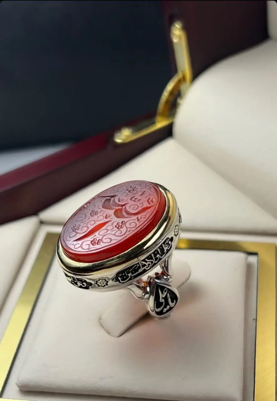 💎انگشتر عقیق سرخ خوشرنگ خطی
