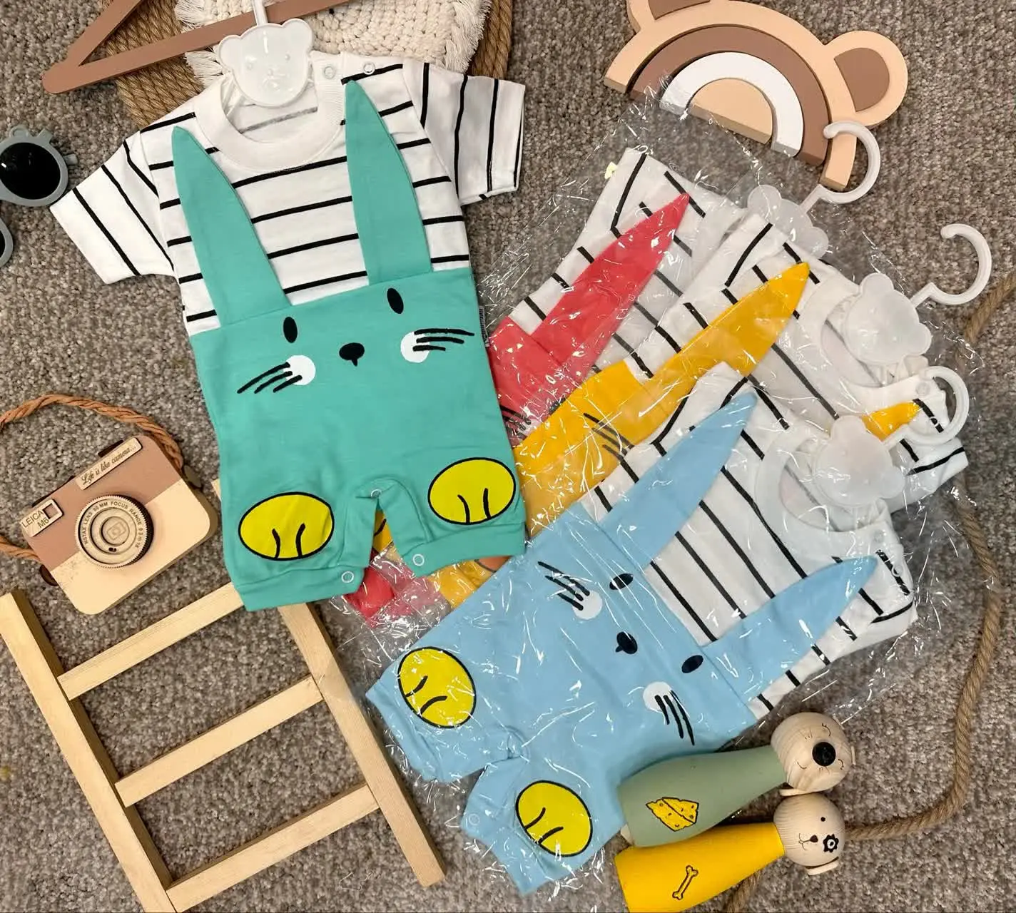 👫رامپر نوزادی گلدوزی خرگوش✅
