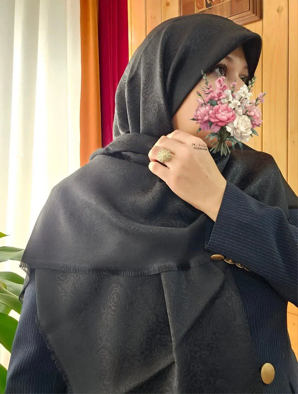 روسری نخ ابریشم ژاکارد رز