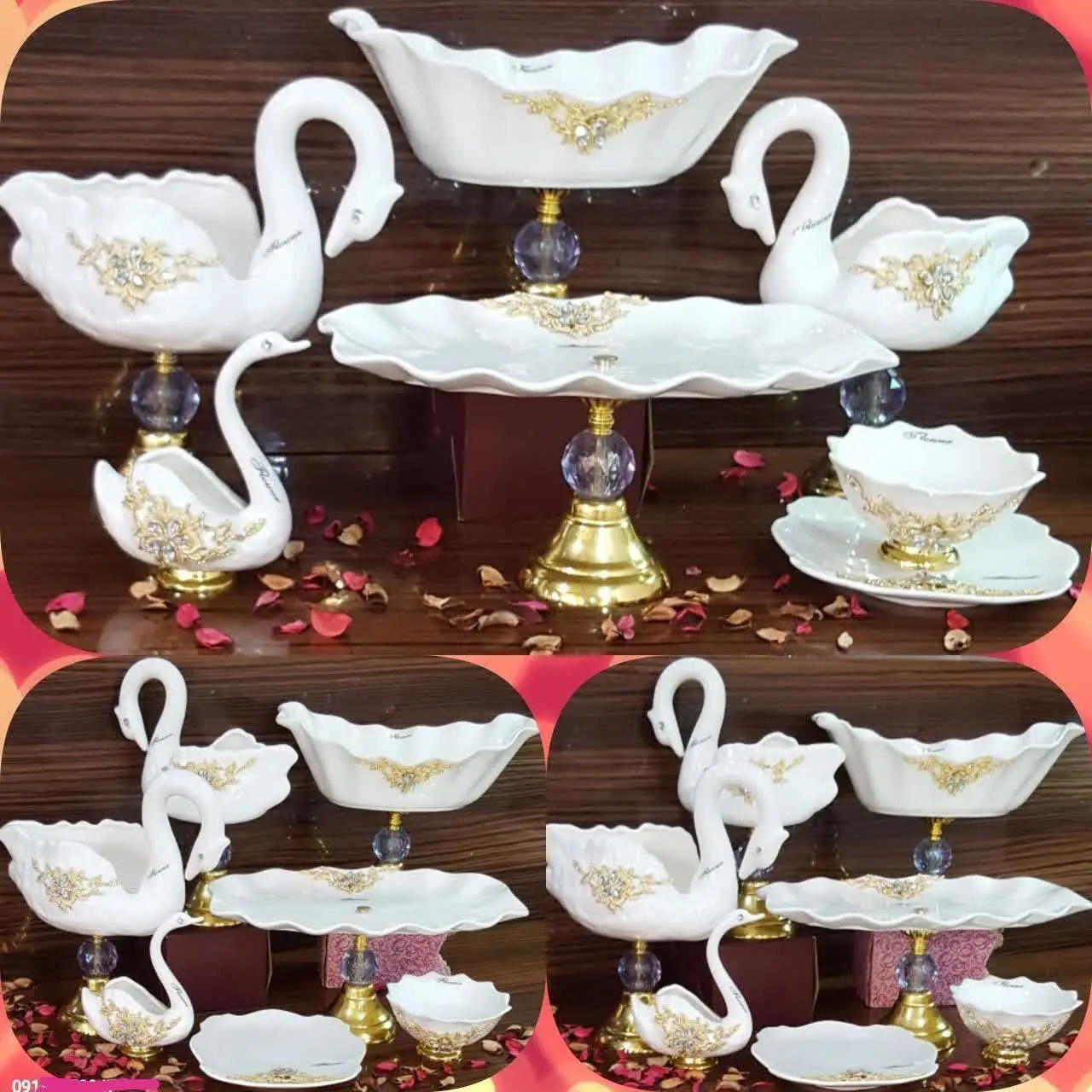 🌹سرویس چهارتیکه پذیرایی طرح قو