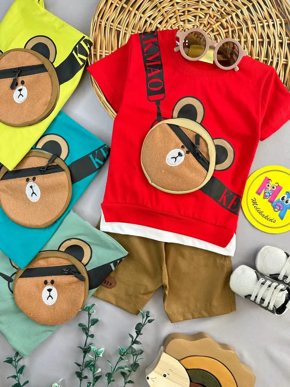 تیشرت شلوارک طرح خرس کماندو نوزادی و کودک کد ۱۱۱۱۷ 
