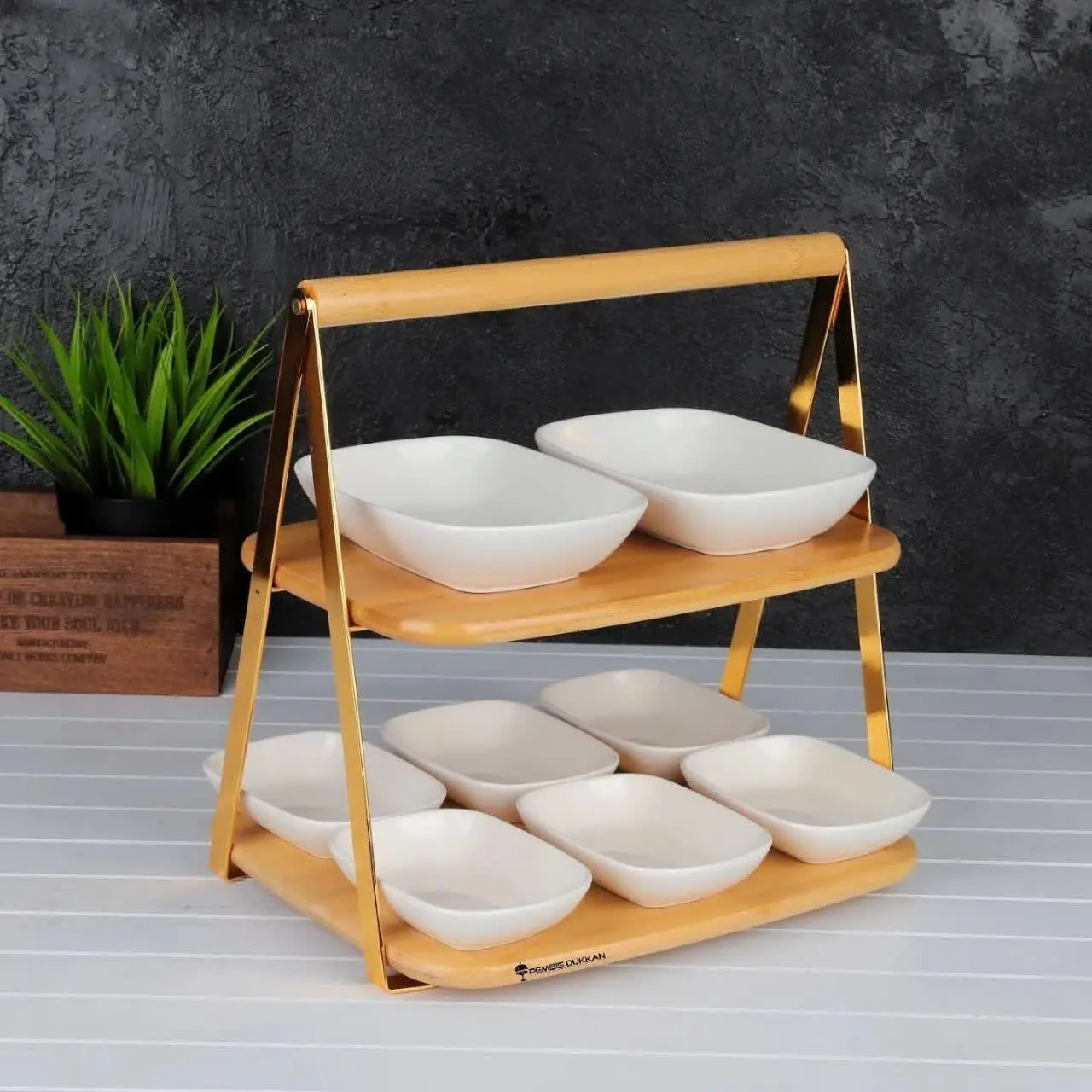 استند دو طبقه بامبو 
