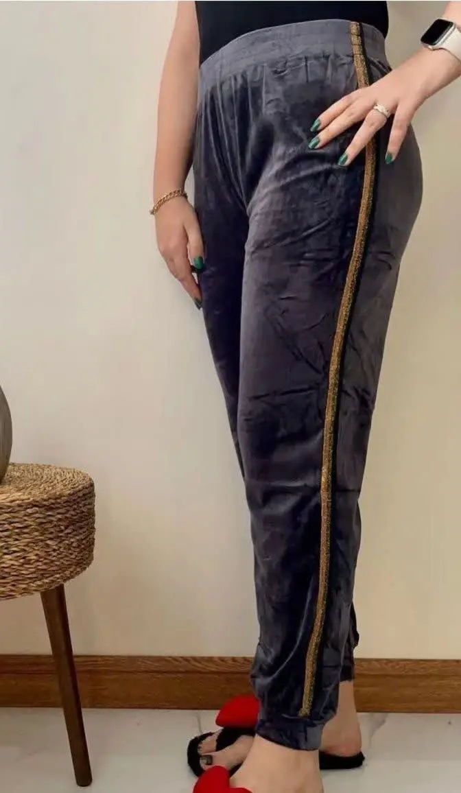 🌼شلوار مخمل کوبیده نوار لمه دار
