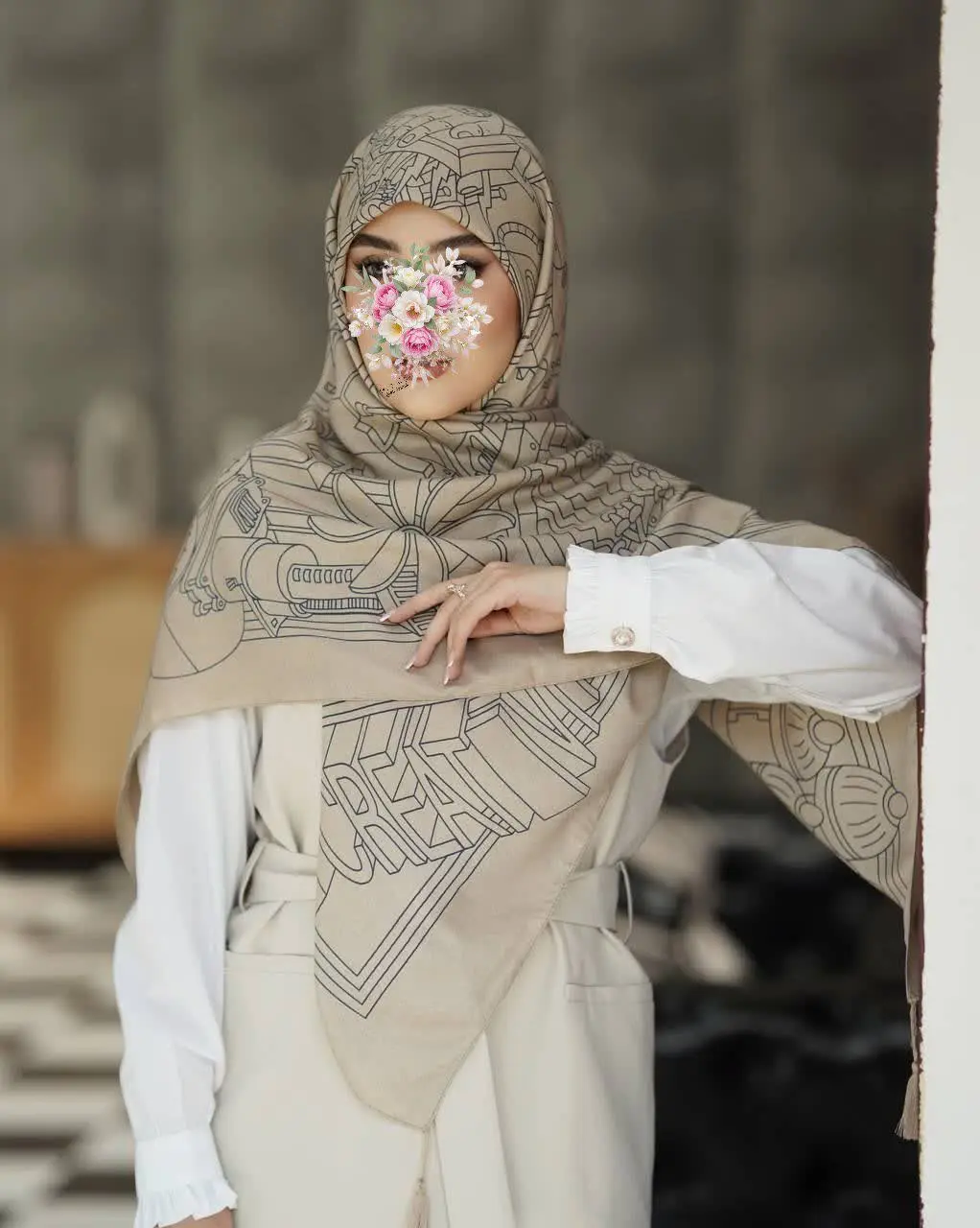 🌱🌸روسری نخی سیااسکارف