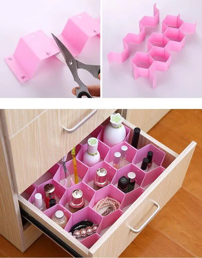 تقسیم کشو لانه زنبوری، از تعدادی خشاب تشکیل شده که برای استفاده باید آنها را توسط درزهایش به یکدیگر متصل نمایید و با این اتصال خانه هایی به صورت لوزی درست می‌شوند و فضای کشو و کمد شما به اند