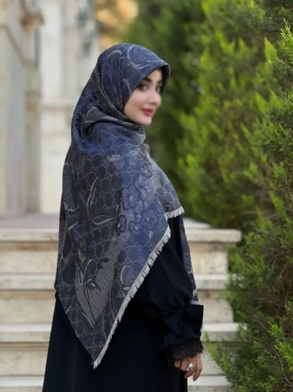 روسری ابریشم ژاکارد لمه دار